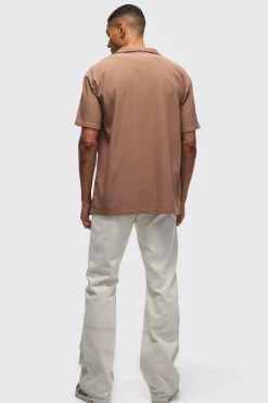 Short Sleeve Ribbed Oversized Shirt | BoohooMAN UK
