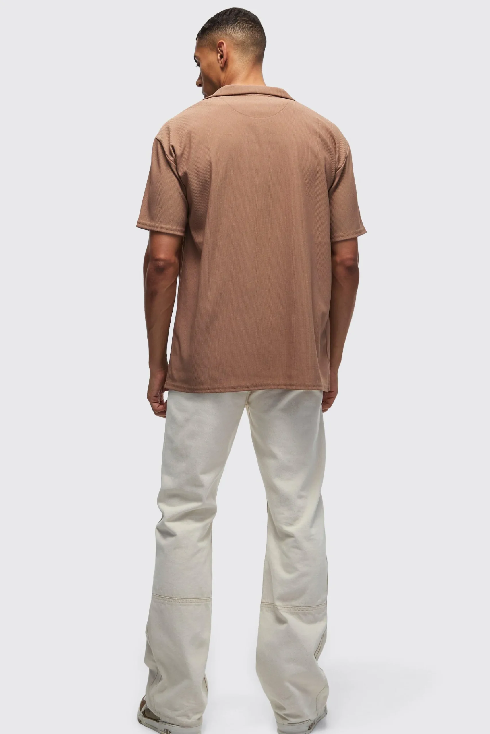 Short Sleeve Ribbed Oversized Shirt | BoohooMAN UK