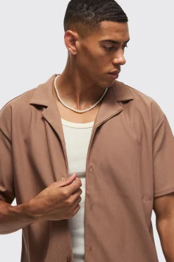 Short Sleeve Ribbed Oversized Shirt | BoohooMAN UK