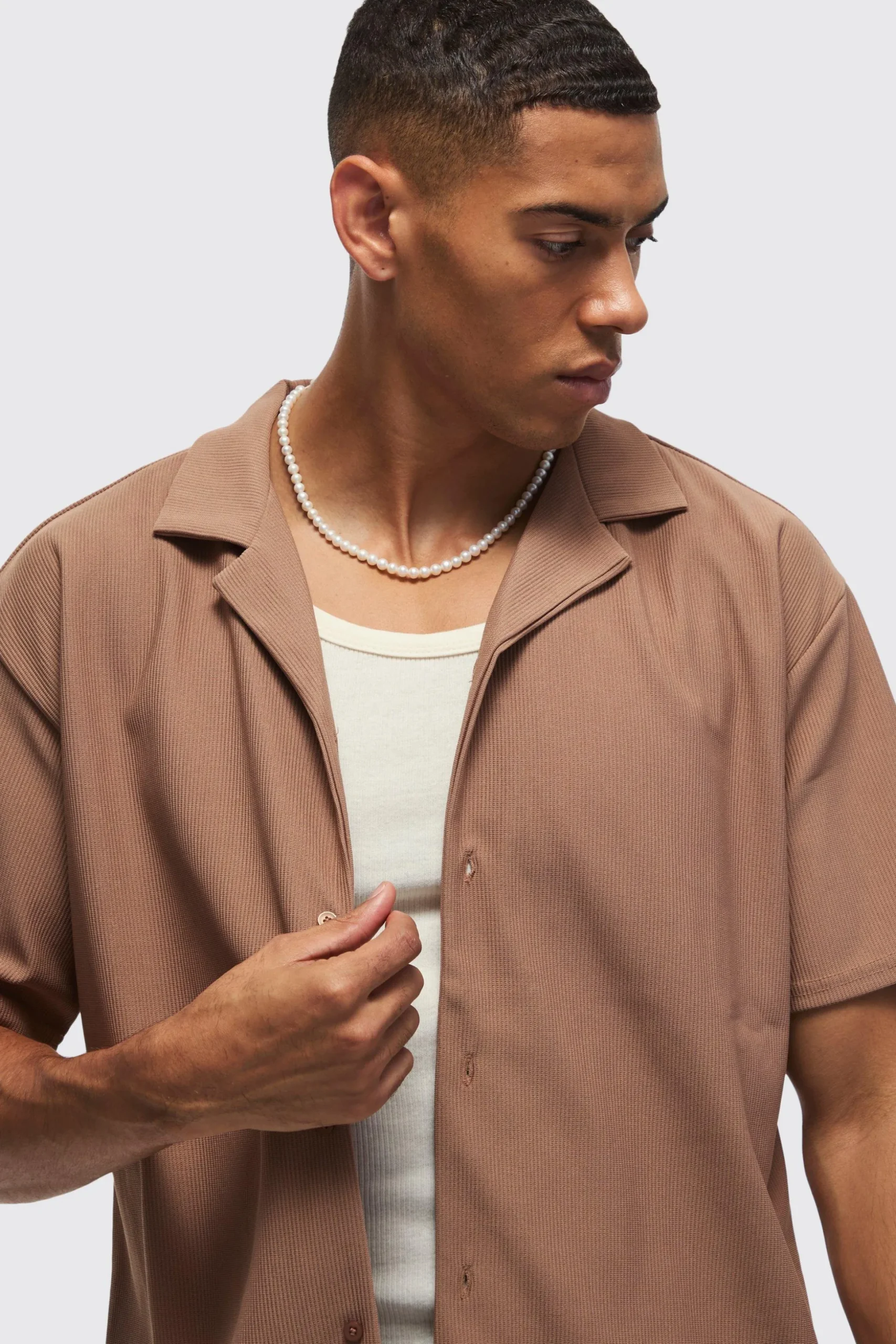 Short Sleeve Ribbed Oversized Shirt | BoohooMAN UK