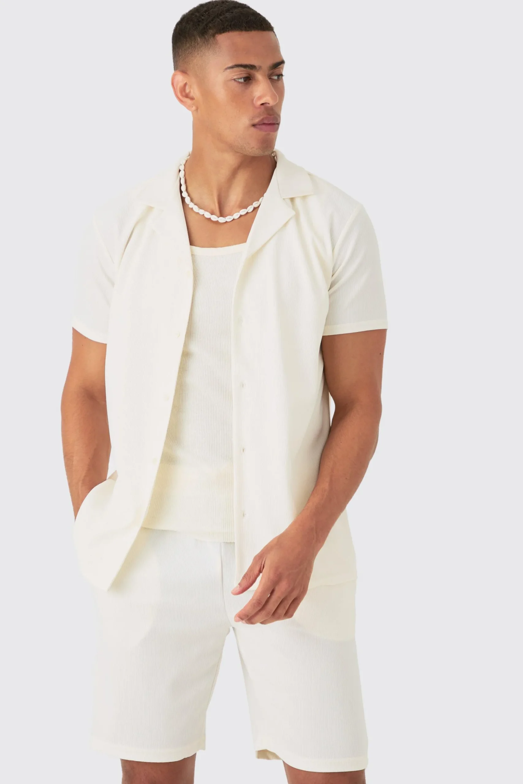Short Sleeve Ribbed Shirt | BoohooMAN UK