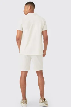 Short Sleeve Ribbed Shirt | BoohooMAN UK