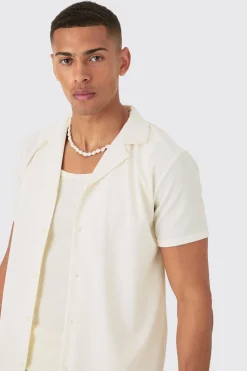 Short Sleeve Ribbed Shirt | BoohooMAN UK