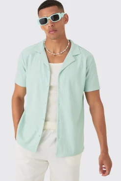 Short Sleeve Ribbed Shirt | BoohooMAN UK