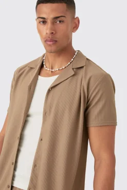 Short Sleeve Ribbed Shirt & Short Set | BoohooMAN UK