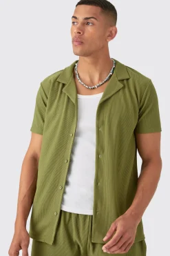 Short Sleeve Ribbed Shirt & Short Set | BoohooMAN UK