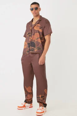 Short Sleeve Satin Boxy Floral Shirt & Trouser | BoohooMAN UK