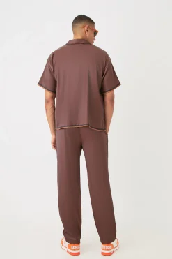 Short Sleeve Satin Boxy Floral Shirt & Trouser | BoohooMAN UK