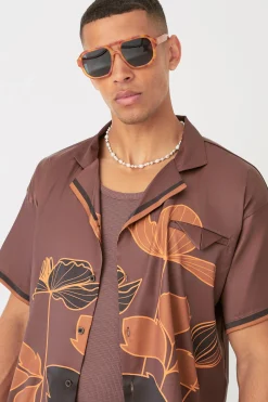 Short Sleeve Satin Boxy Floral Shirt & Trouser | BoohooMAN UK