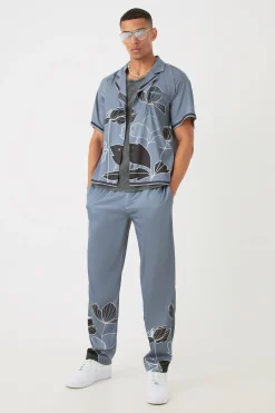 Short Sleeve Satin Boxy Floral Shirt & Trouser | BoohooMAN UK
