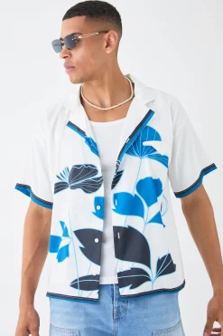 Short Sleeve Satin Boxy Floral Shirt | BoohooMAN UK