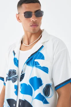 Short Sleeve Satin Boxy Floral Shirt | BoohooMAN UK