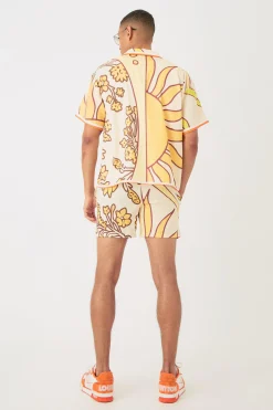 Short Sleeve Satin Boxy Sun Shirt & Short Set | BoohooMAN UK