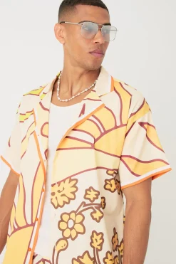 Short Sleeve Satin Boxy Sun Shirt & Short Set | BoohooMAN UK