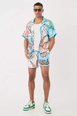 Short Sleeve Satin Boxy Sun Shirt & Short | BoohooMAN UK