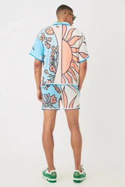 Short Sleeve Satin Boxy Sun Shirt & Short | BoohooMAN UK