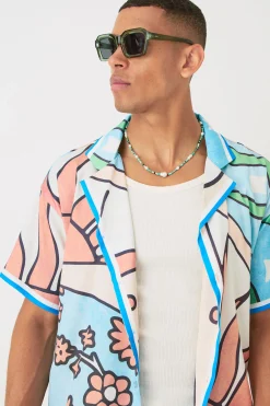 Short Sleeve Satin Boxy Sun Shirt & Short | BoohooMAN UK