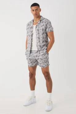 Short Sleeve Satin Mini Paisley Shirt & Short | BoohooMAN UK