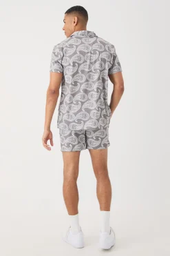 Short Sleeve Satin Mini Paisley Shirt & Short | BoohooMAN UK
