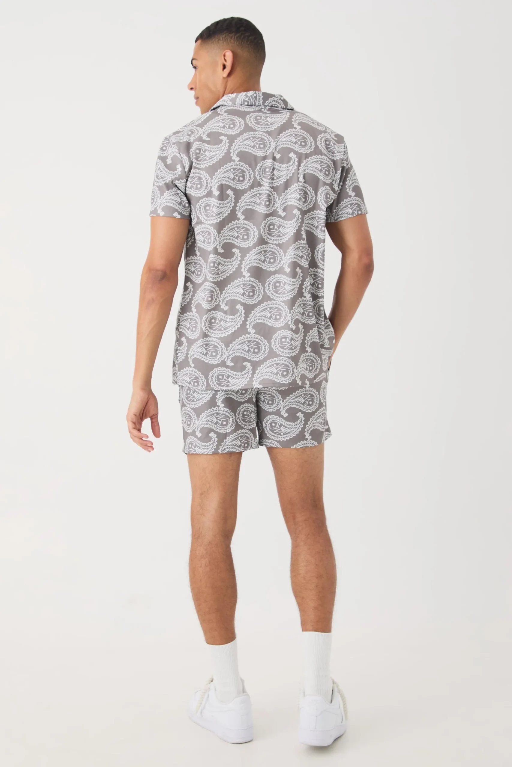 Short Sleeve Satin Mini Paisley Shirt & Short | BoohooMAN UK
