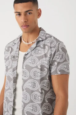 Short Sleeve Satin Mini Paisley Shirt & Short | BoohooMAN UK