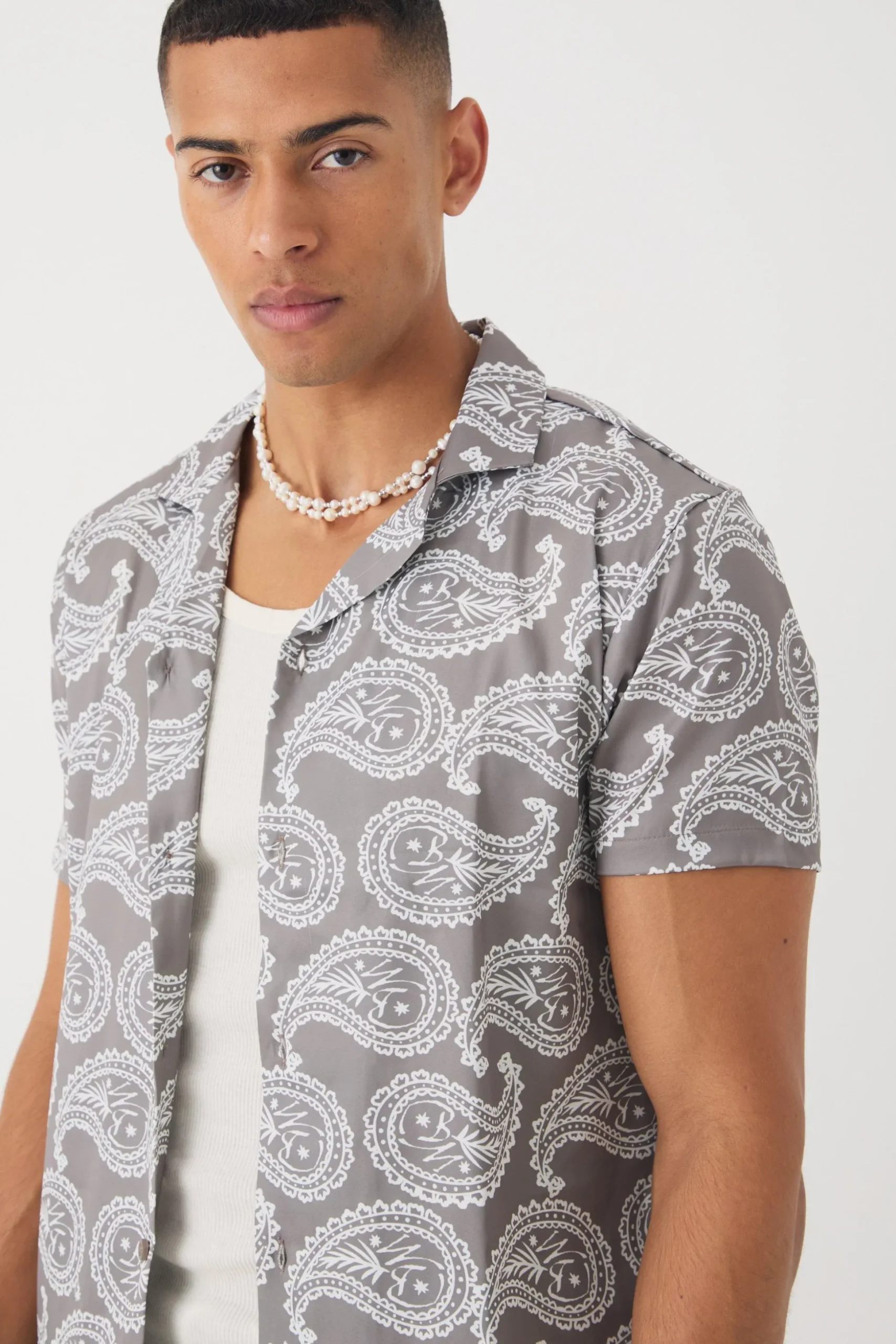 Short Sleeve Satin Mini Paisley Shirt & Short | BoohooMAN UK