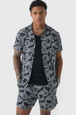 Short Sleeve Satin Mini Paisley Shirt & Short | BoohooMAN UK