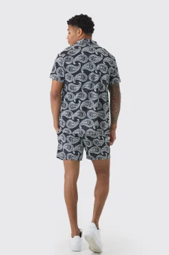 Short Sleeve Satin Mini Paisley Shirt & Short | BoohooMAN UK