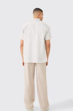 Short Sleeve Satin Oversized Monogram Shirt | BoohooMAN UK
