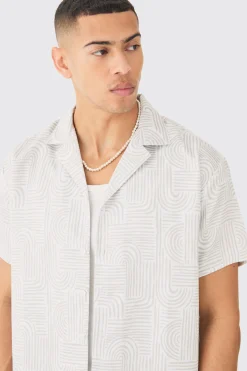 Short Sleeve Satin Oversized Monogram Shirt | BoohooMAN UK