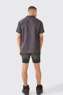 Short Sleeve Satin Oversized Monogram Shirt | BoohooMAN UK
