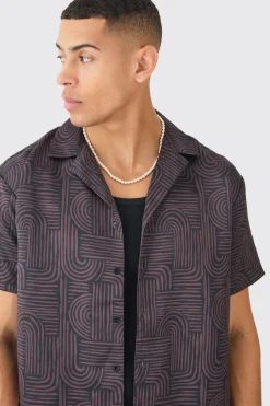 Short Sleeve Satin Oversized Monogram Shirt | BoohooMAN UK