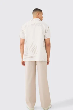 Short Sleeve Satin Oversized Leaf Shirt | BoohooMAN UK