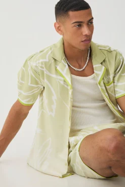 Short Sleeve Satin Oversized Ombre Floral Shirt & Short | BoohooMAN UK
