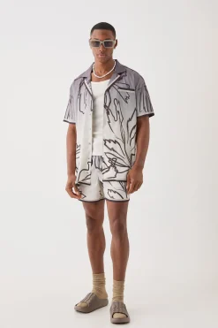 Short Sleeve Satin Oversized Ombre Floral Shirt & Short | BoohooMAN UK