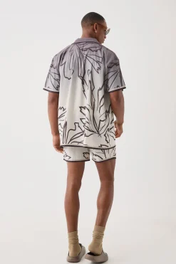 Short Sleeve Satin Oversized Ombre Floral Shirt & Short | BoohooMAN UK