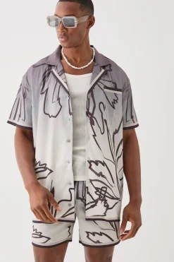 Short Sleeve Satin Oversized Ombre Floral Shirt & Short | BoohooMAN UK