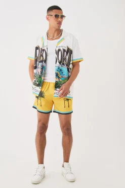 Short Sleeve Satin Oversized Resort Shirt & Short | BoohooMAN UK