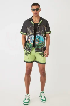 Short Sleeve Satin Oversized Resort Shirt & Short | BoohooMAN UK