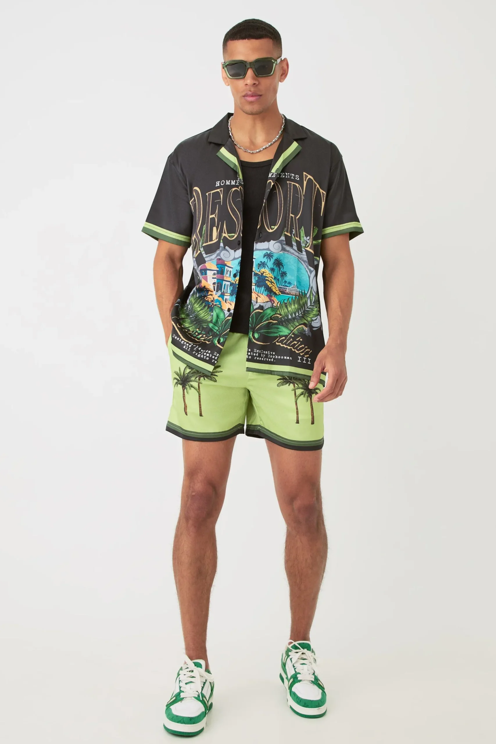 Short Sleeve Satin Oversized Resort Shirt & Short | BoohooMAN UK