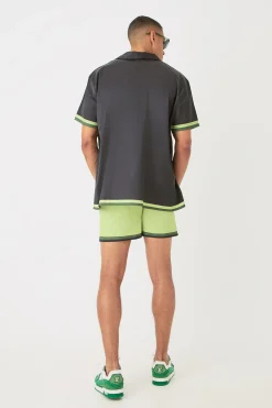 Short Sleeve Satin Oversized Resort Shirt & Short | BoohooMAN UK