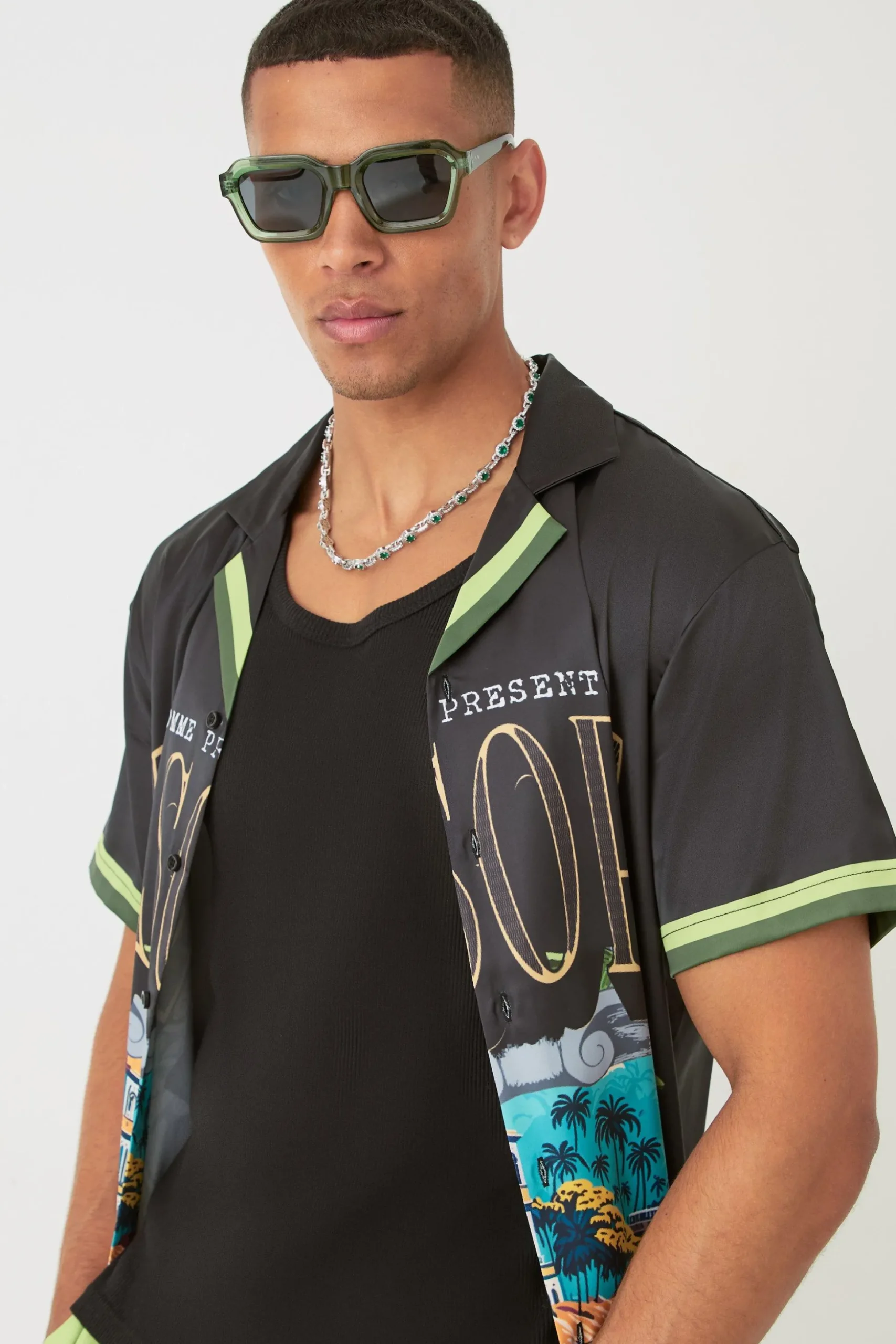 Short Sleeve Satin Oversized Resort Shirt & Short | BoohooMAN UK