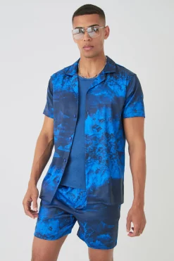 Short Sleeve Satin Tile Shirt & Short | BoohooMAN UK