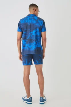 Short Sleeve Satin Tile Shirt & Short | BoohooMAN UK