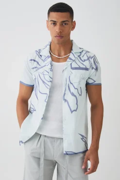 Short Sleeve Satin Tonal Palm Shirt | BoohooMAN UK