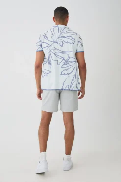 Short Sleeve Satin Tonal Palm Shirt | BoohooMAN UK
