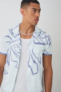 Short Sleeve Satin Tonal Palm Shirt | BoohooMAN UK