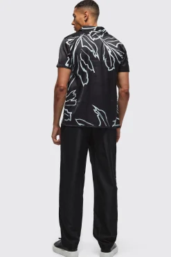 Short Sleeve Satin Tonal Palm Shirt | BoohooMAN UK