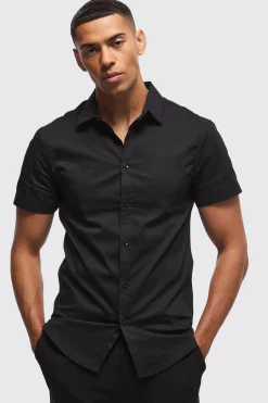 Short Sleeve Slim Fit Shirt | BoohooMAN UK