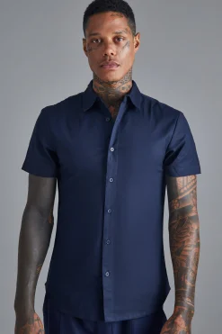 Short Sleeve Slim Shirt | BoohooMAN UK